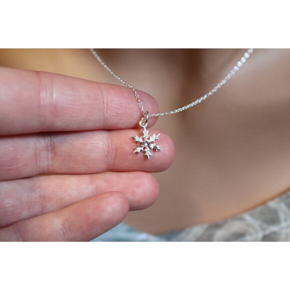 Sterling Silver Snowflake Charm Necklace - Picture 3 of 3
